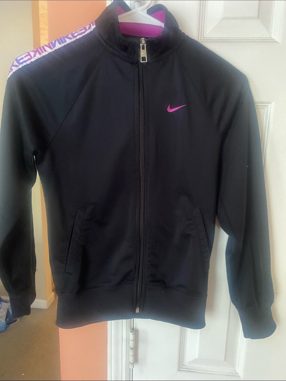 Kids Nike Black Varsity-Style Jacket with Pink Accents